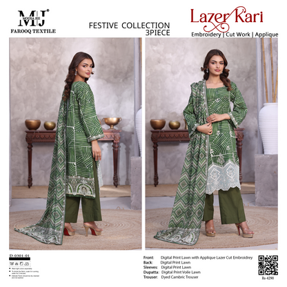 Luxury Summer Collection 
LASER KARI BY MOOSAJEE Design# D-0301-01