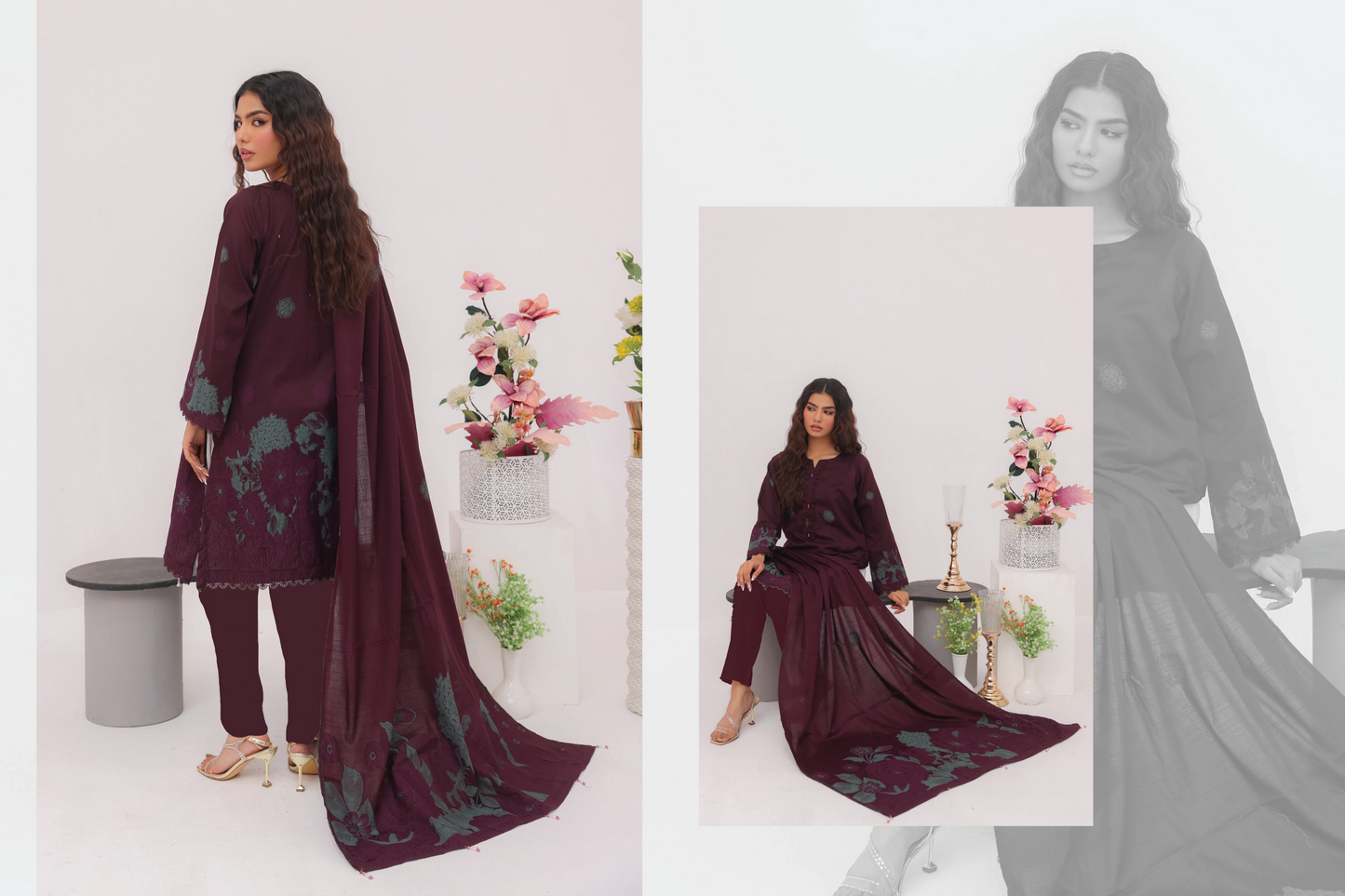 ✨ SARINA Unstitched Jacquard 3-Piece Collection ✨ Purple SeaGreen