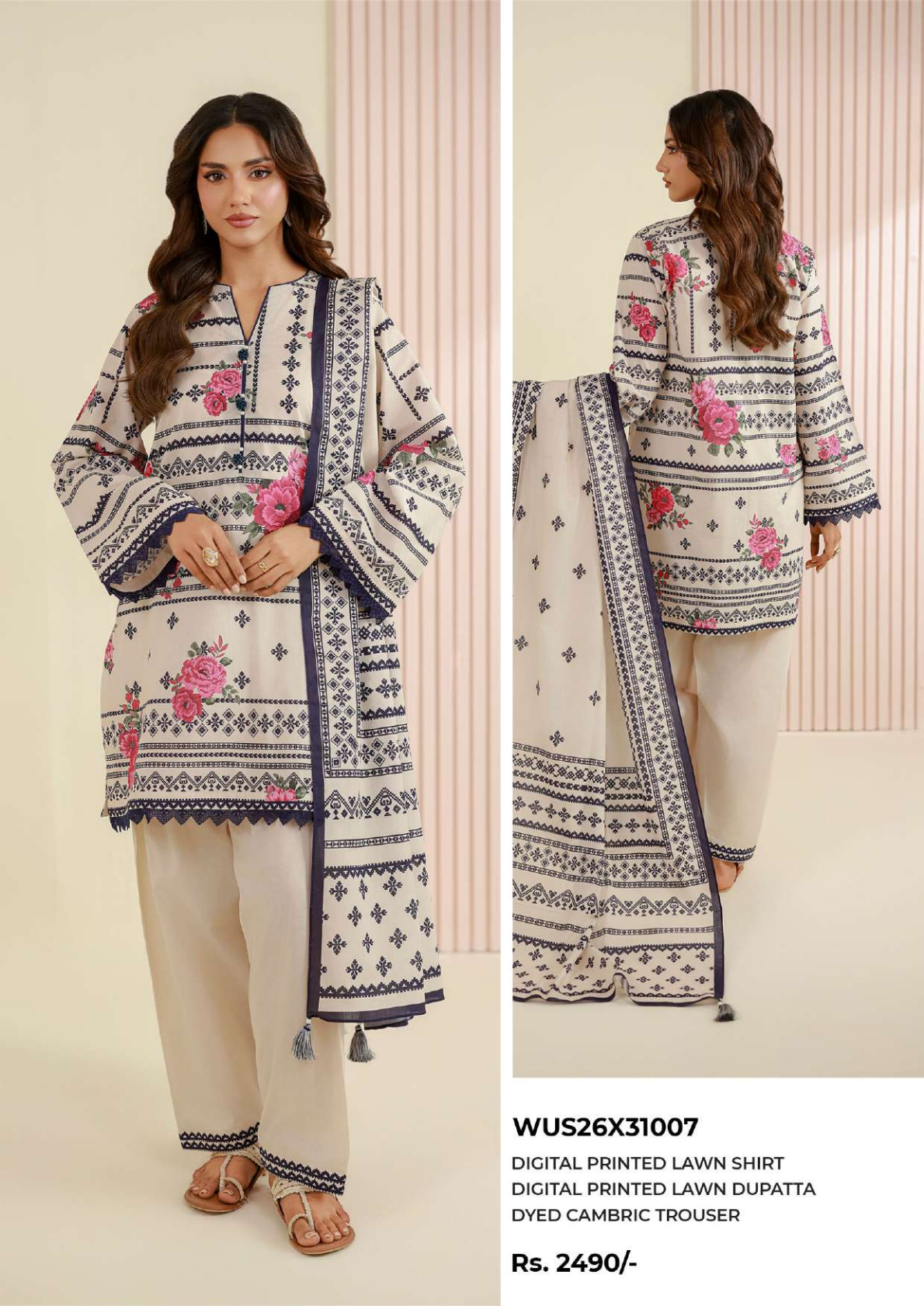 ZELLBURY Unstitched 3pcs Lawn Collection D.C:- WUS26X31007