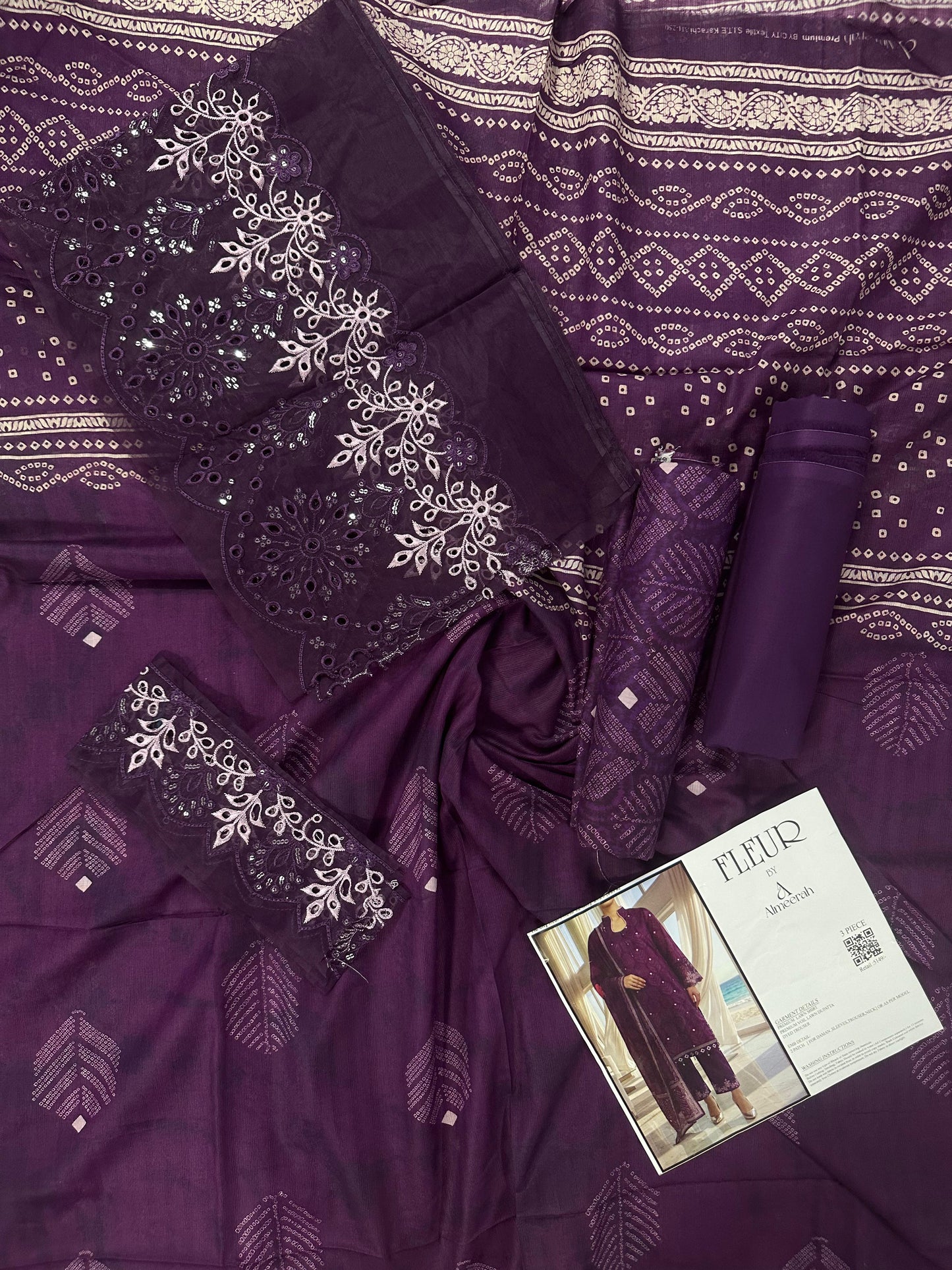 Fleur By Almeerah – Amethyst Glow - Digital Chundri Lawn