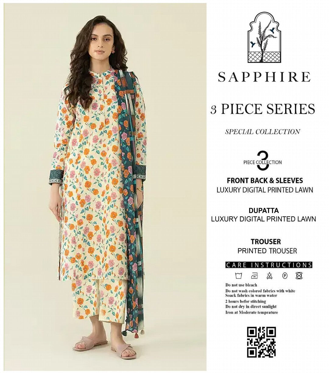 Sapphire Flora Unstitched Lawn 3 Pieces in Wholesale Price 🔥❤️
