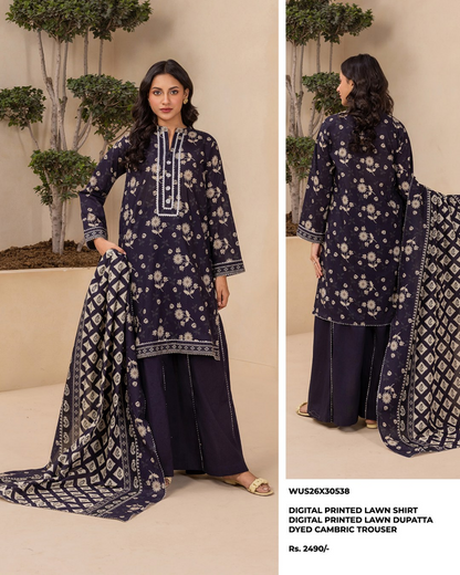 ZELLBURY Unstitched Lawn Collection 2026 Design #WUS26X30538