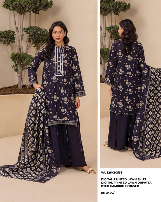 ZELLBURY Unstitched Lawn Collection 2026 Design #WUS26X30538