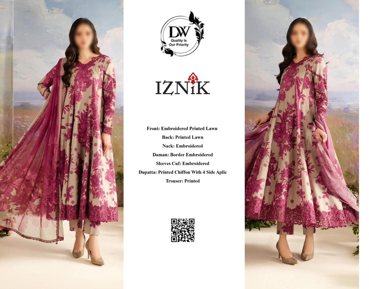 Iznik Elegant 3PC Unstitched Lawn Suit Collection