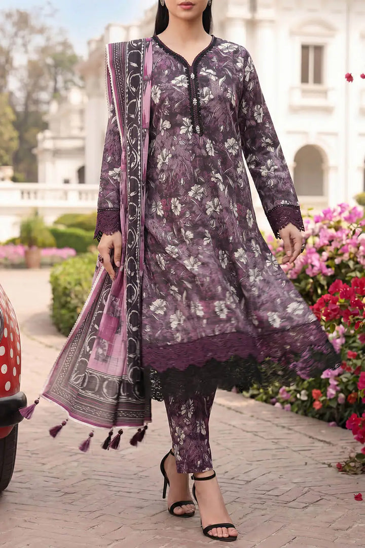 Floral Fusion By Almeerah D-5 -  3Pcs Printed Stripe Collection