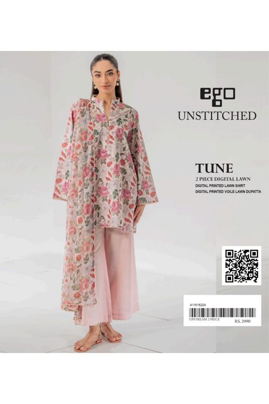 EGO LIGHT PINK (S+D) UNSTITCHED 2PCS DIGITAL PRINTED LAWN COLLECTION