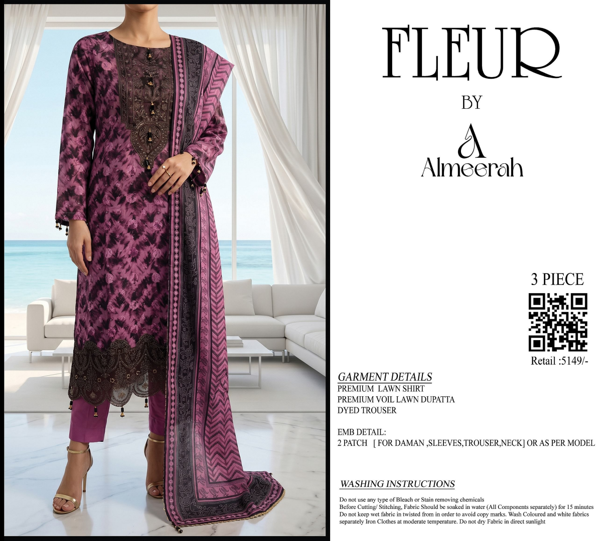 Fleur By Almeerah - Plum Vanta – Digital Chundri Lawn