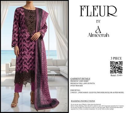 Fleur By Almeerah - Plum Vanta – Digital Chundri Lawn
