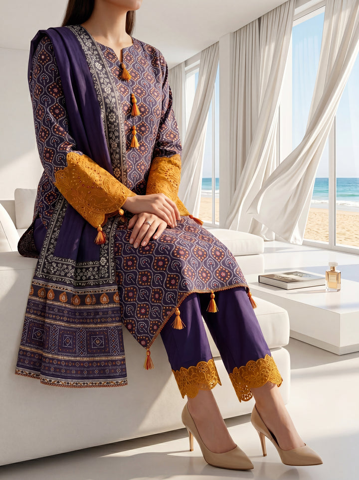 Fleur By Almeerah - Violet Dusk – Digital Chundri Lawn Unstitched Collection