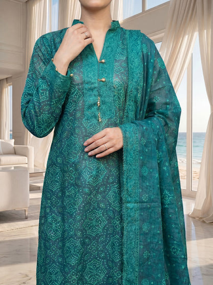Fleur By Almeerah - Teal Mirage – Digital Chundri Lawn