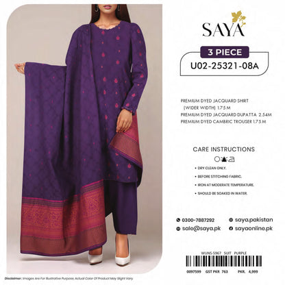 Saya Unstitched Jacquard 100% Original Cotton 3 PCs Suit In WHOLESALE PRICE 💯✨