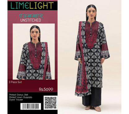 Limelight – Burgundy & Black - Doriya Unstitched 3 PCs Unstitched Suit