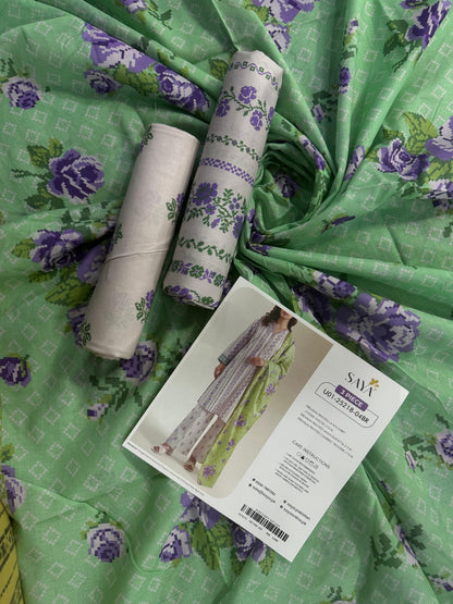 Saya D.C:- U01-25218-04BR - 3 Pcs Printed Lawn