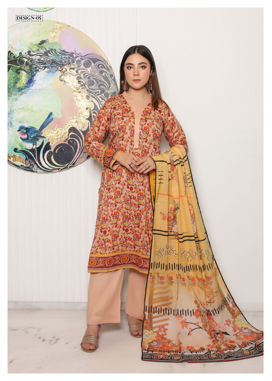 JAWED ARTS ZEBTAN –  3PC UNSTITCHED SUIT Design: 5