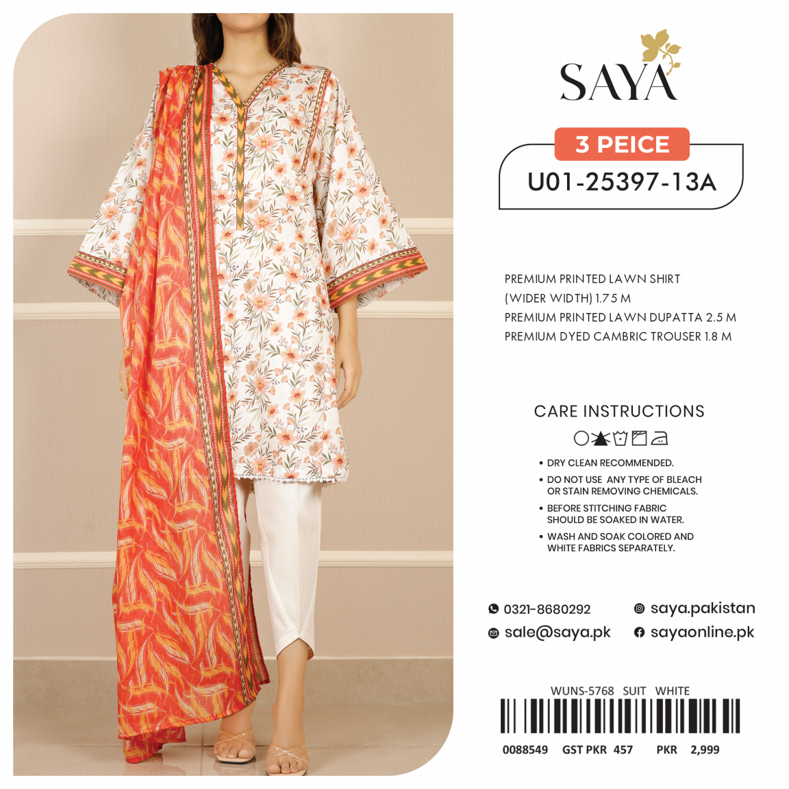 Saya Unstitched 100% Original LAWN 3P Suit In WHOLESALE PRICE 💯✨