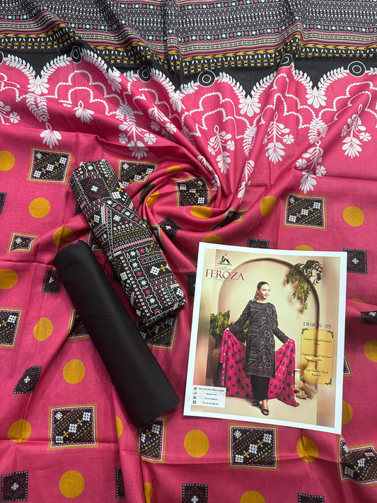 JAWED ARTS FEROZA –  3PC UNSTITCHED SUIT Design: 5