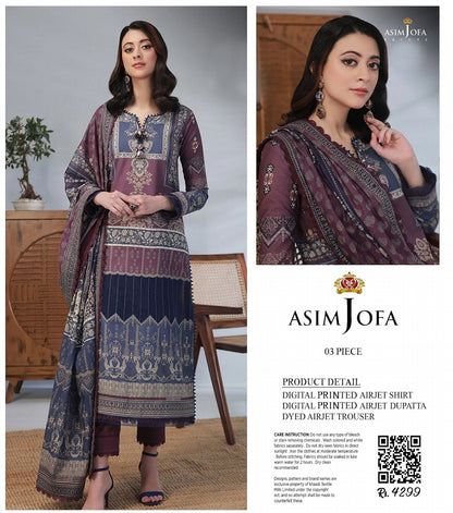 Asim Jofa Unstitched Lawn Printed 3PC In Wholesale Price