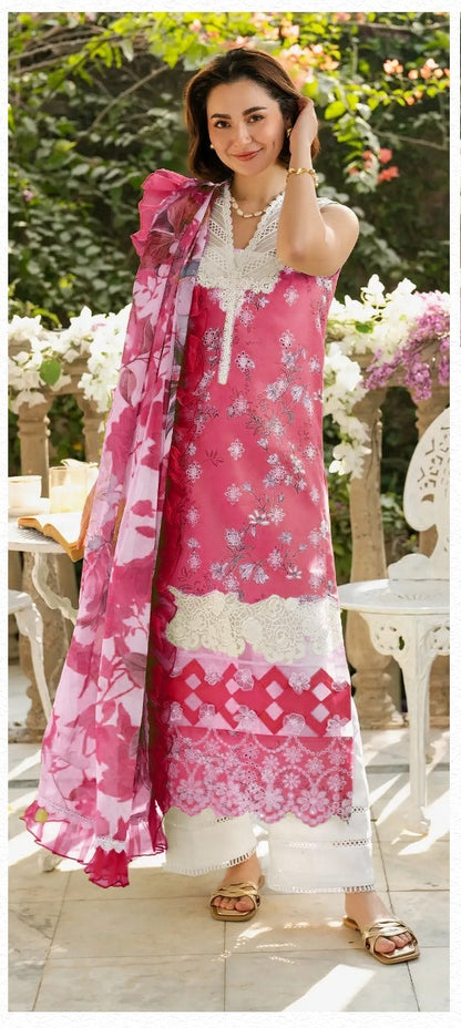 Asifa & Nabeel Pink Digital Print Chikankari Embroidered Lawn