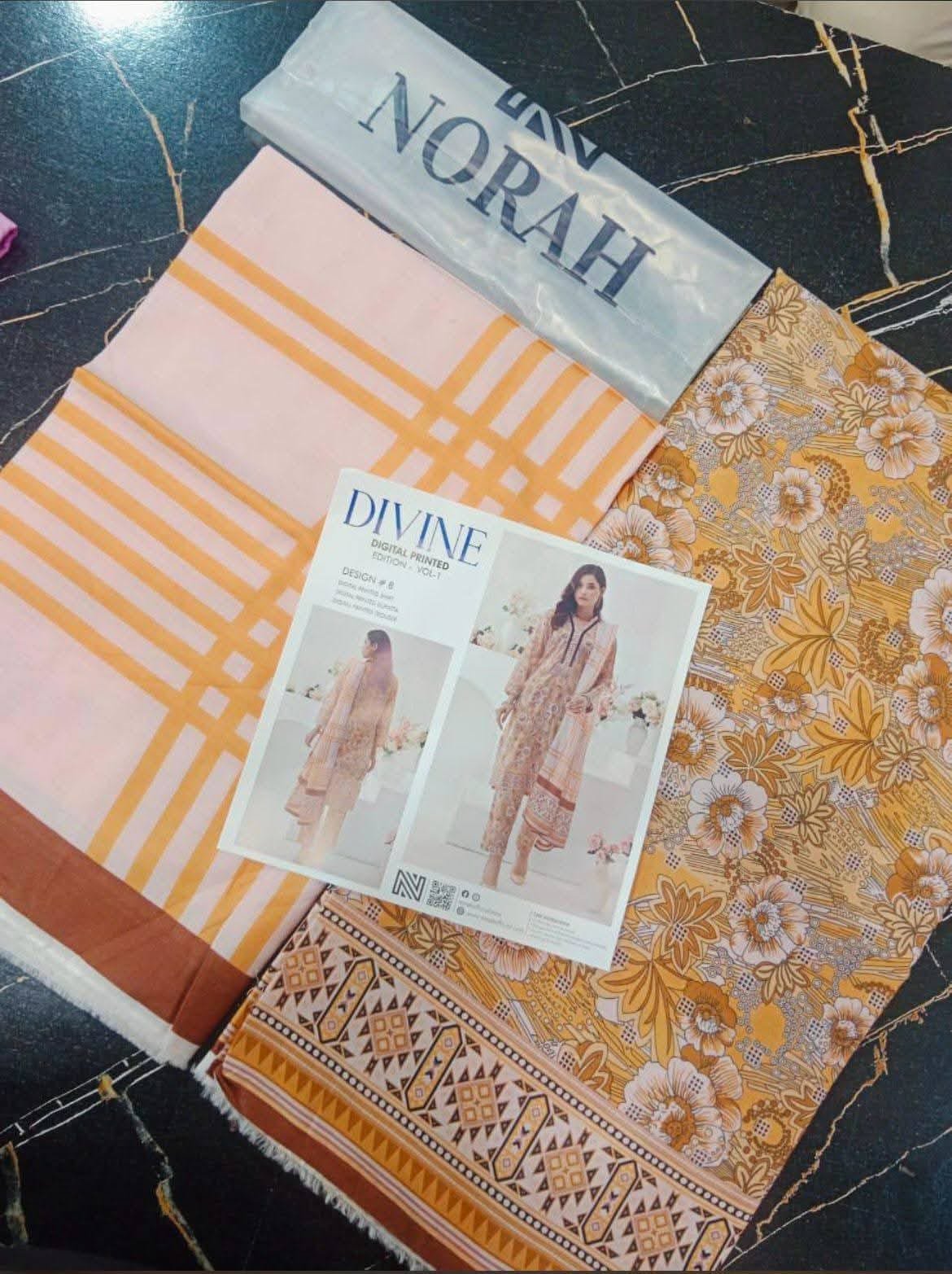 Divine Printed Lawn - Orange - D-08