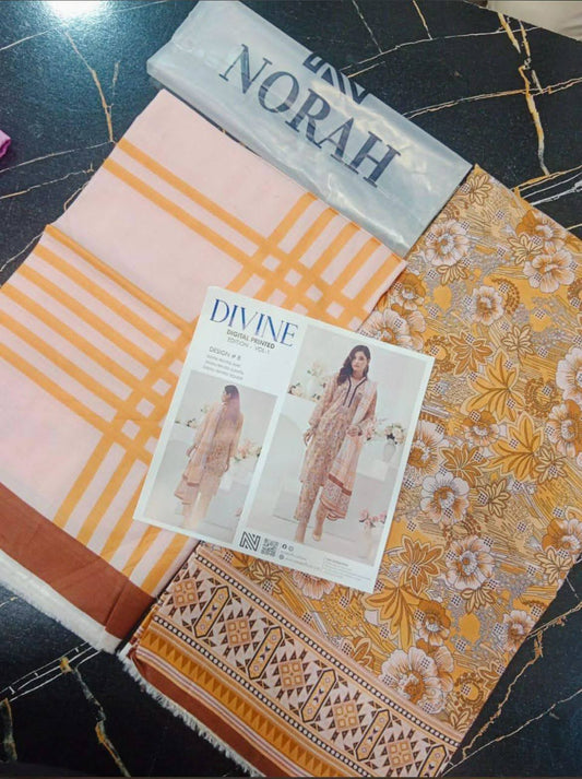 Divine Printed Lawn - Orange - D-08