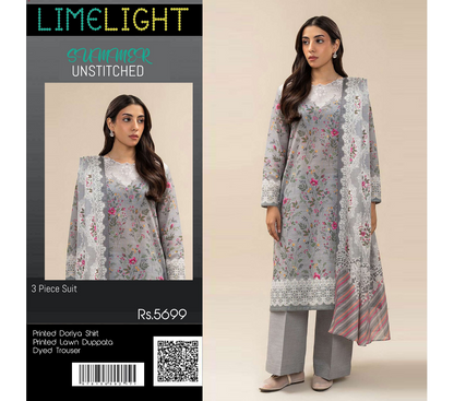 Limelight – Slate Grey & Soft Ivory - Doriya Unstitched 3 PCs Unstitched Suit