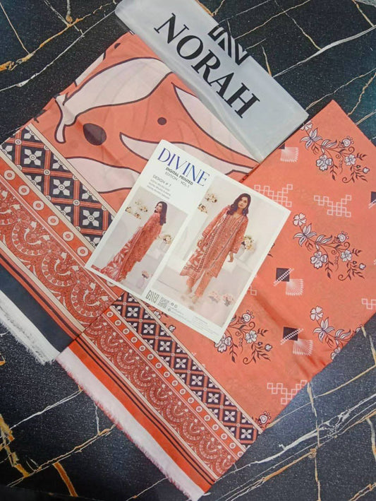Divine Printed Lawn - Peach - D-07