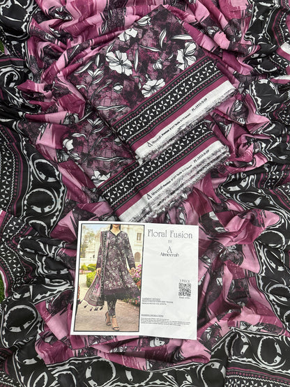 Floral Fusion By Almeerah D-5 -  3Pcs Printed Stripe Collection
