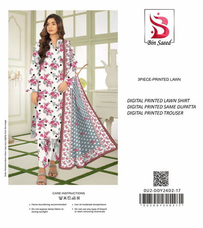 Binsaeed Unstitched Lawn 3 Pieces in Wholesale Price 🔥❤️
