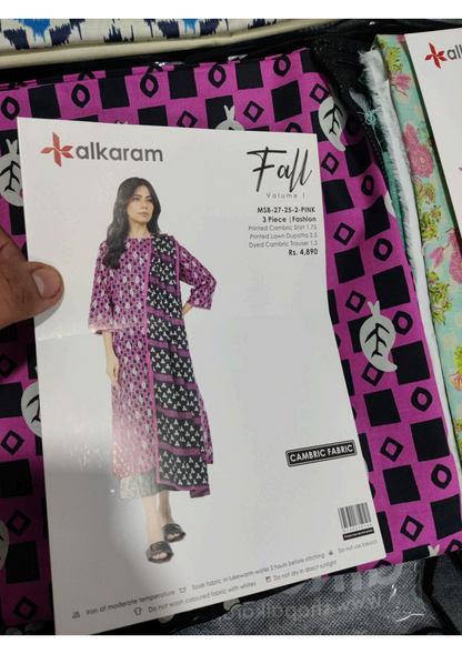 Alkaram 100% Original Cotton Camric 3 Piece 😉🧡 2k25