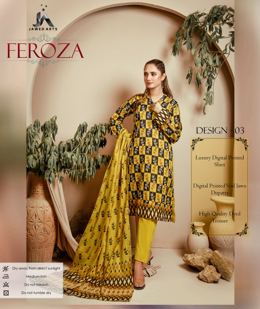 JAWED ARTS FEROZA –  3PC UNSTITCHED SUIT Design: 3