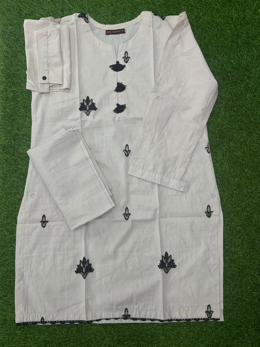 Binsaeed Stitched Beige Emb 2Pcs