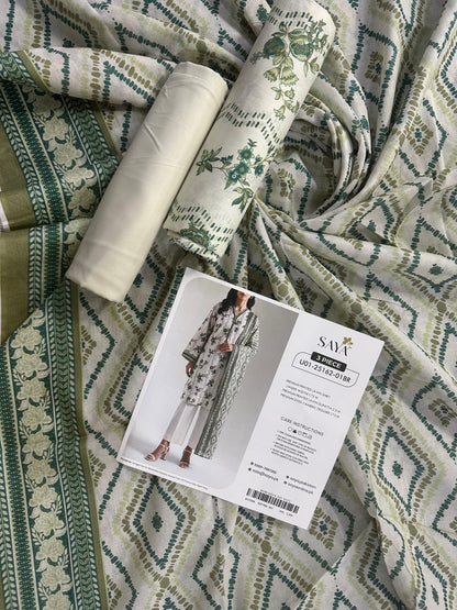 Saya D.C:- U01-25162-01BR - 3 Pcs Printed Lawn