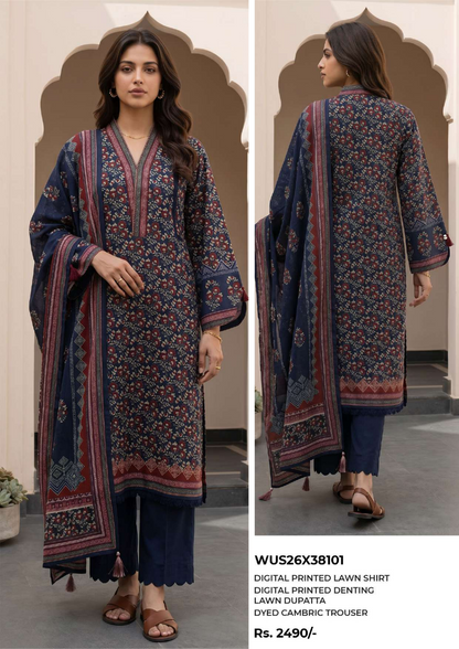 ZELLBURY Unstitched 3pcs Lawn Collection D.C:- WUS26X38101