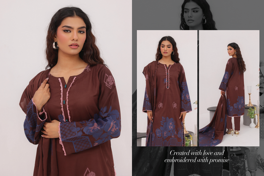 ✨ SARINA Unstitched Jacquard 3-Piece Collection ✨ Brown Seablue