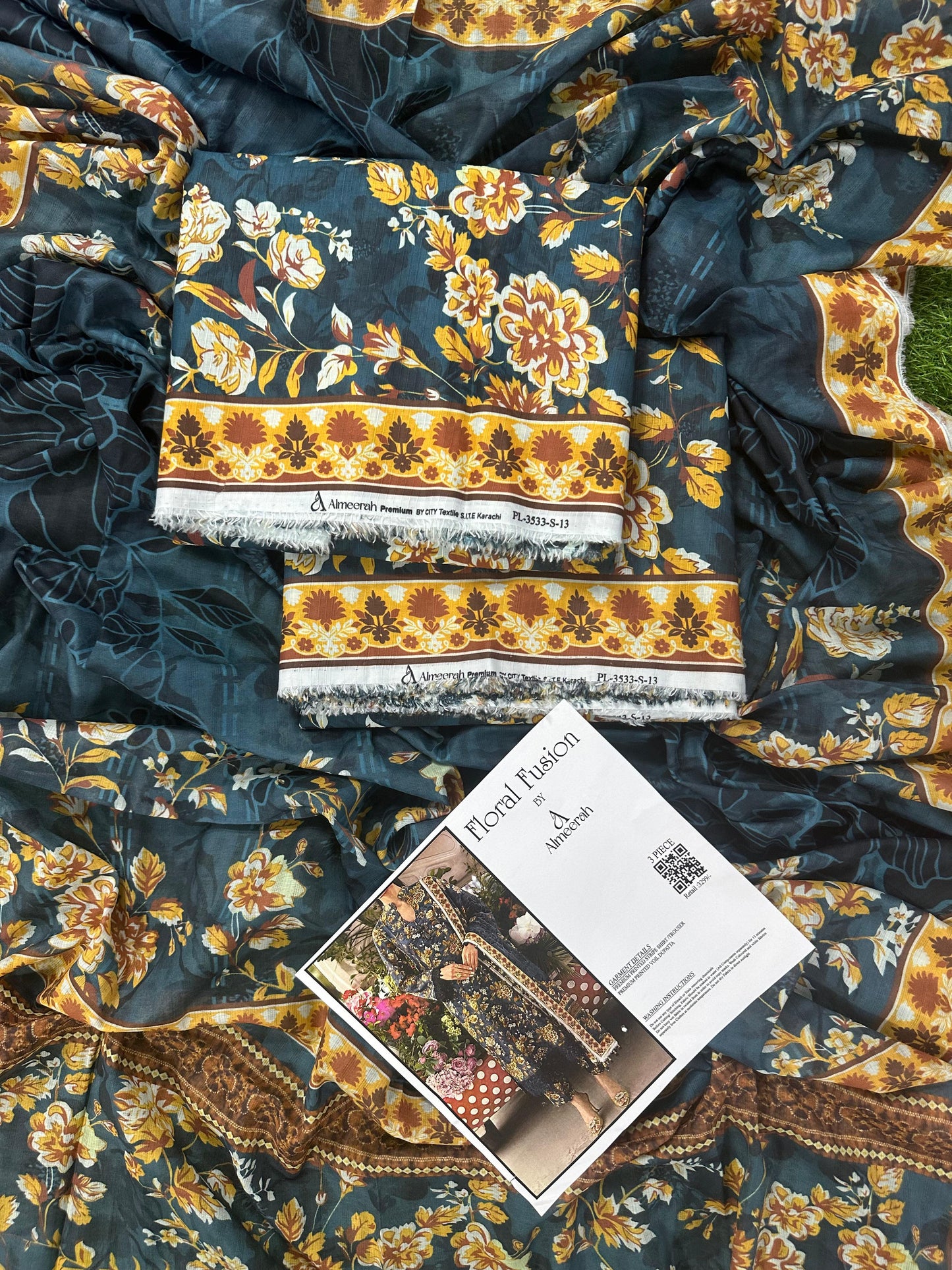 Floral Fusion By Almeerah D-3 -  3Pcs Printed Stripe Collection