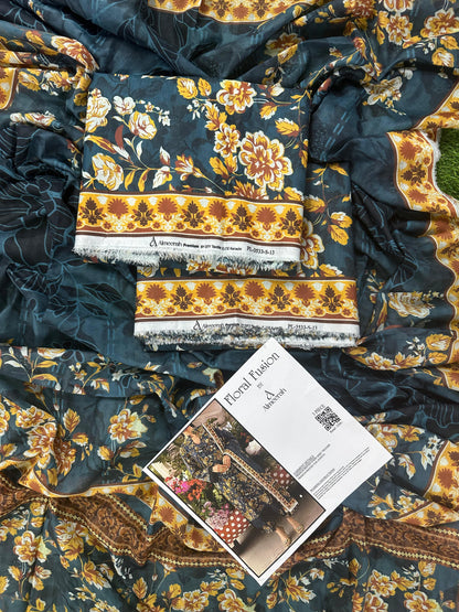 Floral Fusion By Almeerah D-3 -  3Pcs Printed Stripe Collection