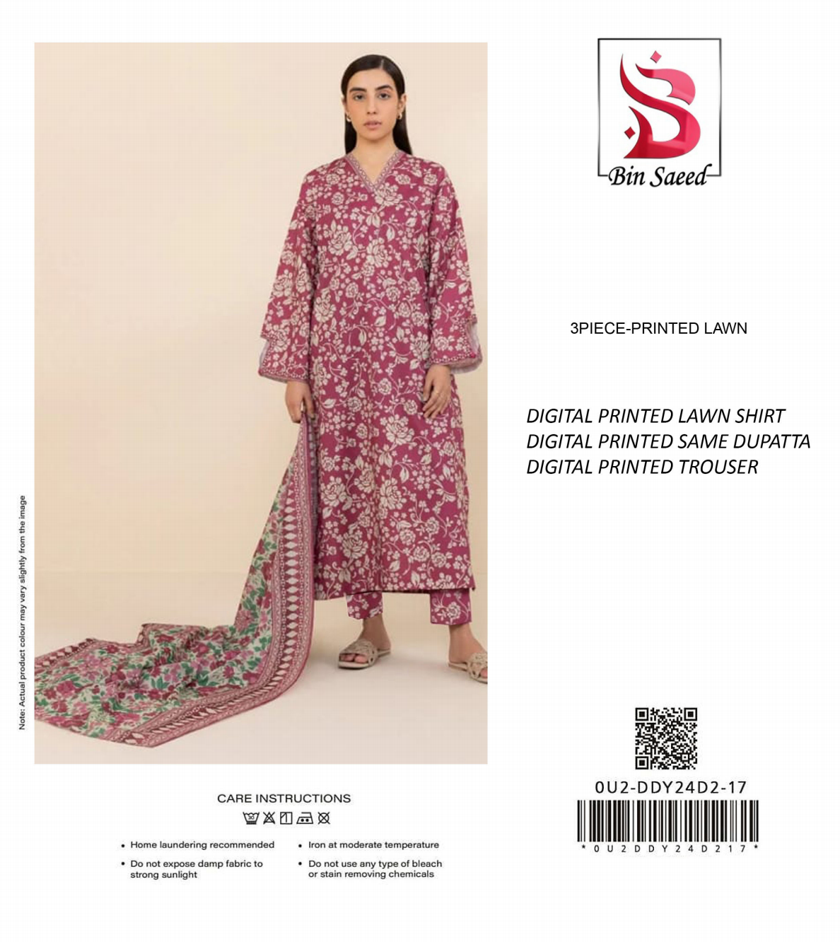 Binsaeed Unstitched Lawn 3 Pieces in Wholesale Price 🔥❤️