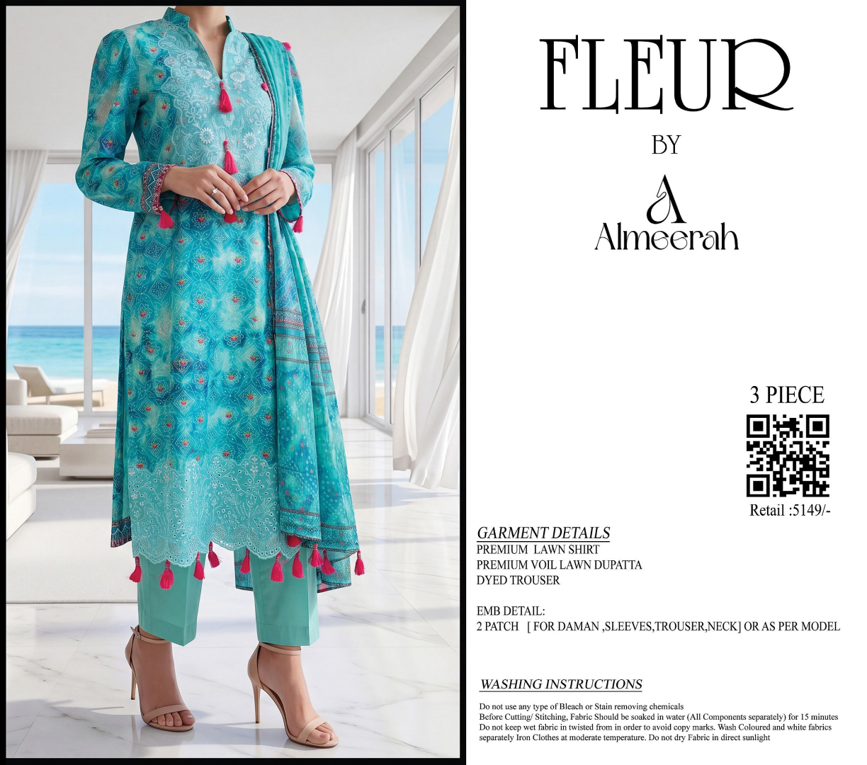 Fleur By Almeerah - Aqua Noor – Digital Chundri Lawn