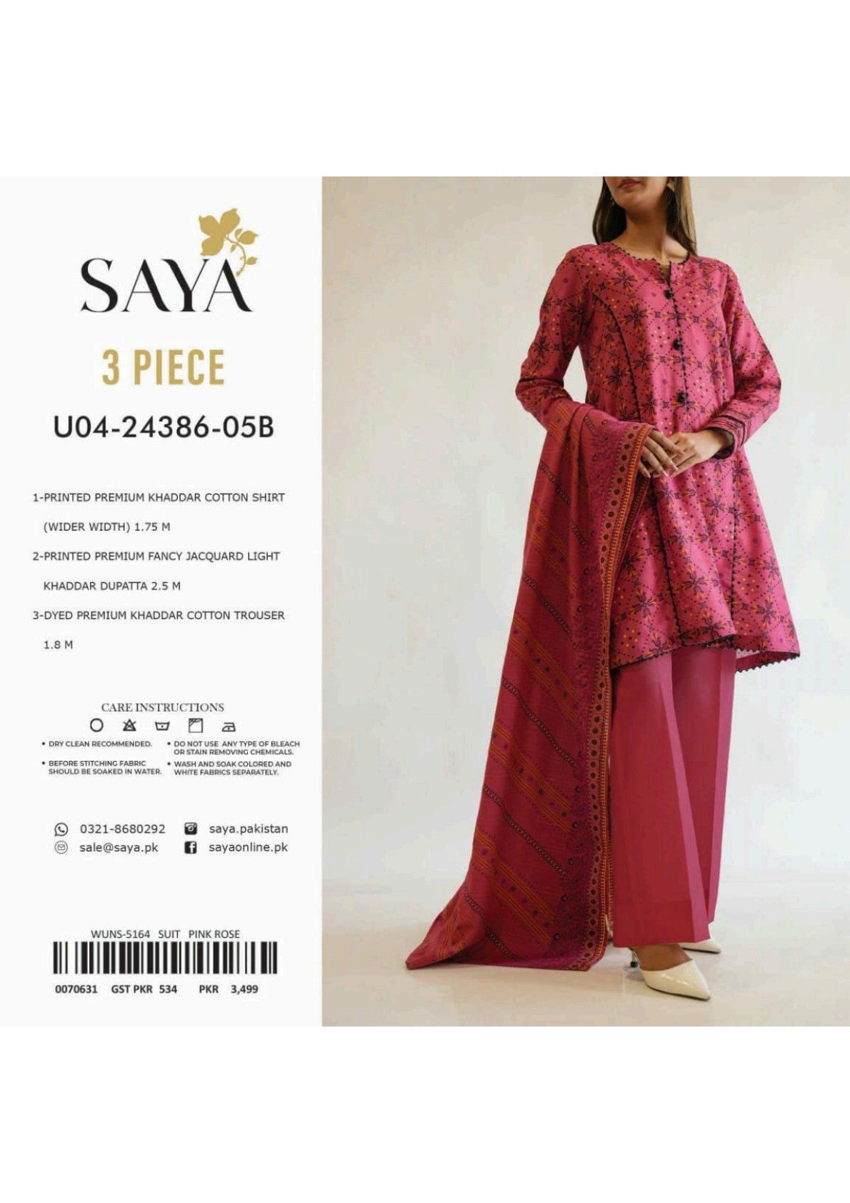 Saya 100% Original Cotton Khaddar 3P