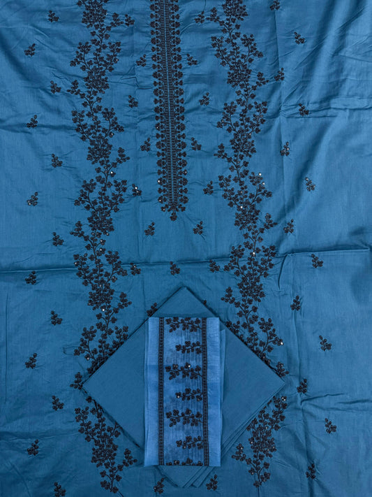 🩵 Saqafat DARK Blue– 100% Original 2PC Embroidered Unstitched Lawn 🌸Vol - 2