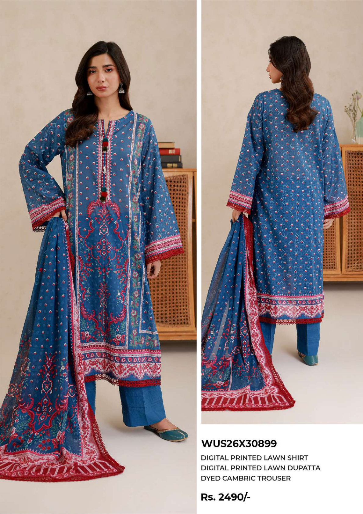 ZELLBURY Unstitched 3pcs Lawn Collection D.C:- WUS26X30899