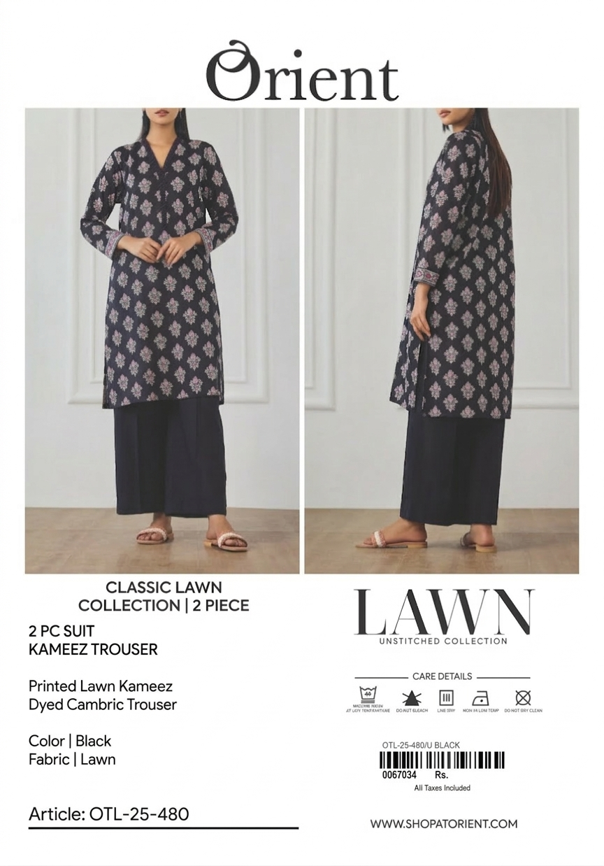 ✨ORIENT 100% ORIGINAL Unstitched Lawn 2 Piece ✨ Design : OTL-25-480