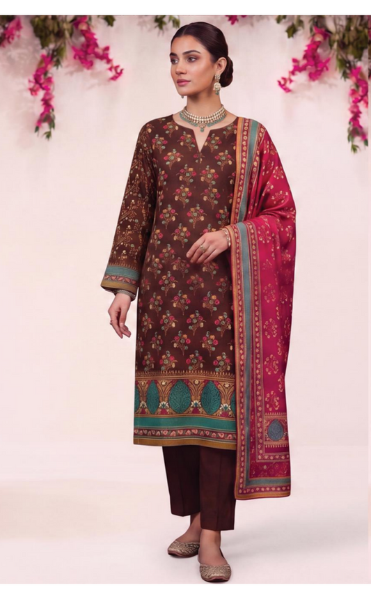 MJ D #A0401-2 – Gold Paste Printed Lawn 3Pcs Collection