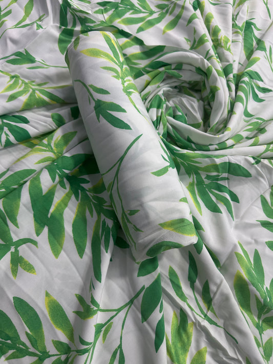 Digital Printed White-Green Linen Allover 2Pcs