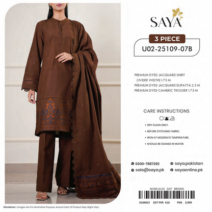 Saya Unstitched Jacquard 100% Original Cotton 3 PCs Suit In WHOLESALE PRICE 💯✨