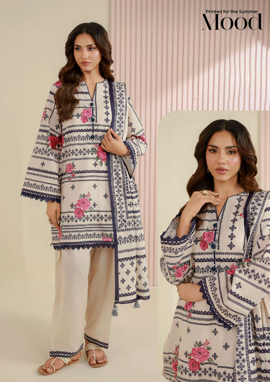 ZELLBURY Unstitched 3pcs Lawn Collection D.C:- WUS26X31007