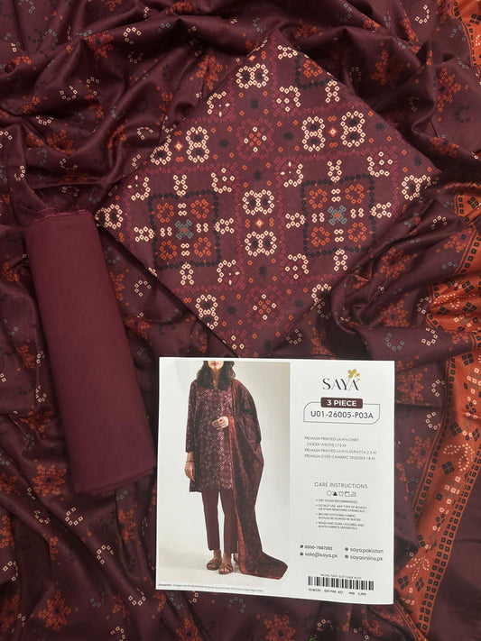 SAYA D.C:-U01-26005-03A 3 Piece Printed Lawn Collection