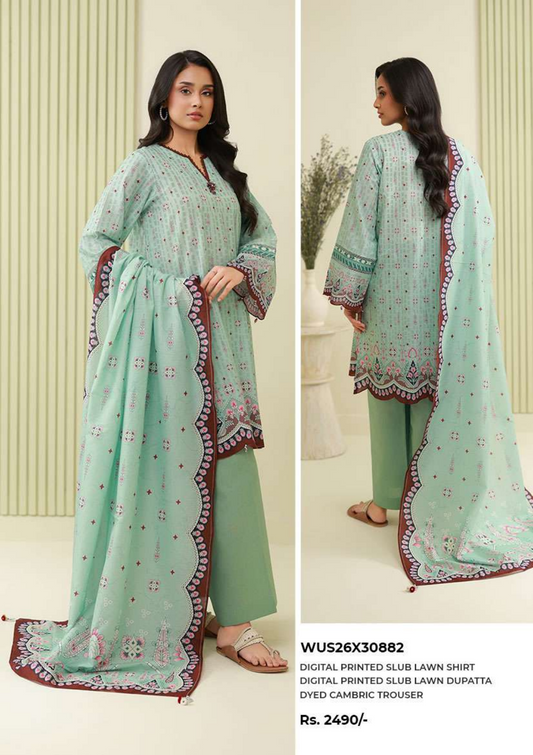 ZELLBURY Unstitched 3pcs Lawn Collection D.C:- WUS26X30882
