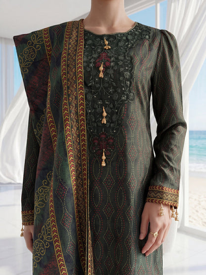 Fleur By Almeerah – Emerald Depth - Digital Chundri Lawn