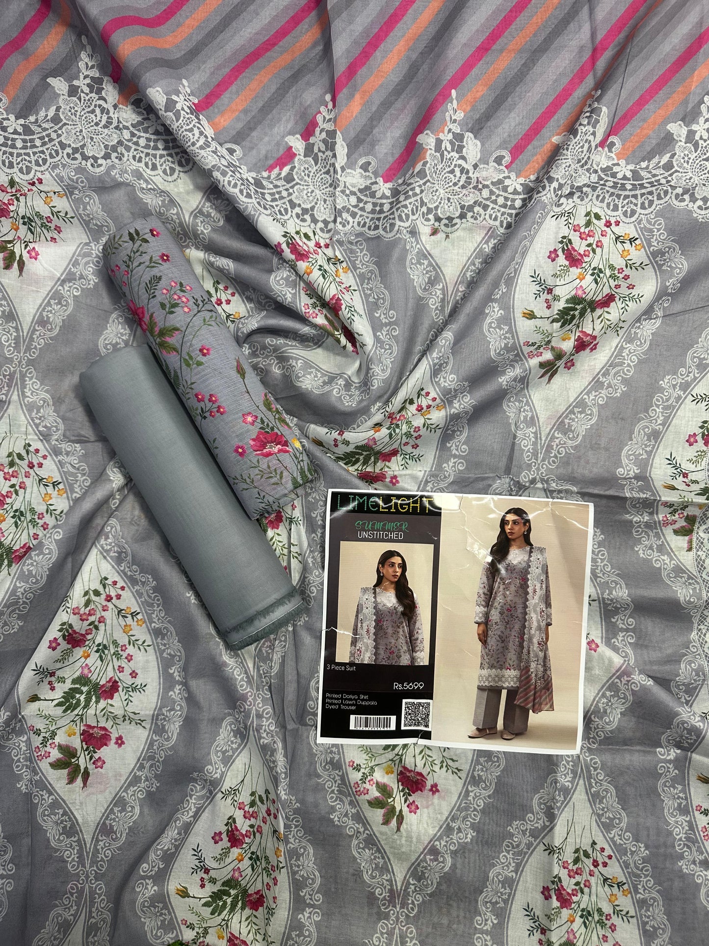 Limelight – Slate Grey & Soft Ivory - Doriya Unstitched 3 PCs Unstitched Suit